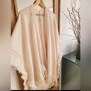 Fringed Knit Poncho in Soft Cream NEW